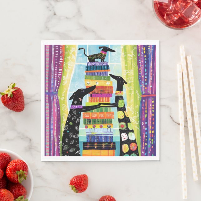 Black Dogs Balancing Book Tower Stack Napkin (Insitu)