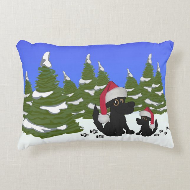 Black Dogs Christmas Decorative Cushion (Front)