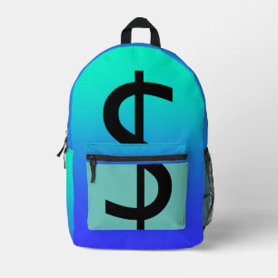 Black Dollar Sign Aqua  Printed Backpack