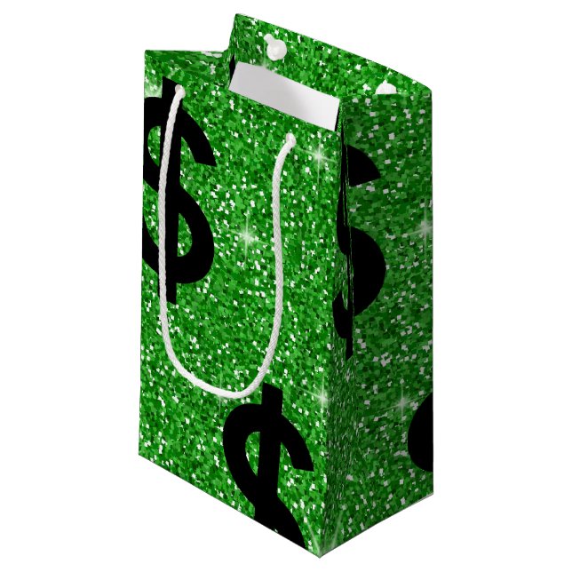 Black Dollar Sign Money Entrepreneur Wall Street Small Gift Bag (Front Angled)