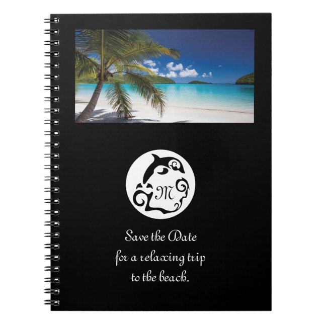 Black Dolphin Silhouette Monogram Photo Notebook (Front)