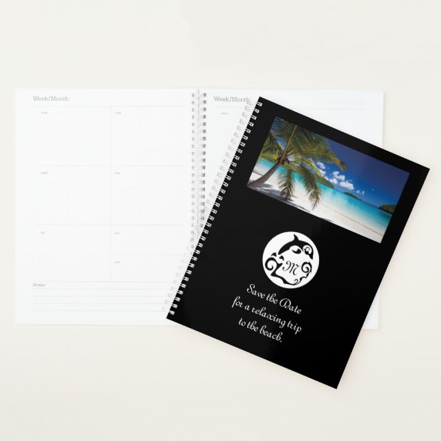 Black Dolphin Silhouette Monogram Photo Planner (Display)