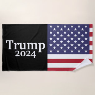 Black Donald Trump 2024 American Flag Beach Towel