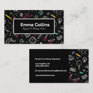 Black Doodle English Writing Tutor Modern  Business Card