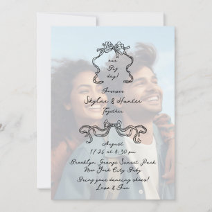 Black Doodle Retro SimpleOverlay Photo Wedding Invitation