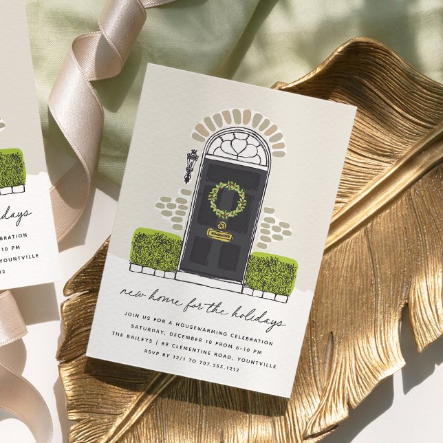 Black Door Holiday Housewarming Party Invitation (Creator Uploaded)