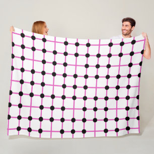 Black Dot and Pink Grid Geometric Pattern Fleece Blanket