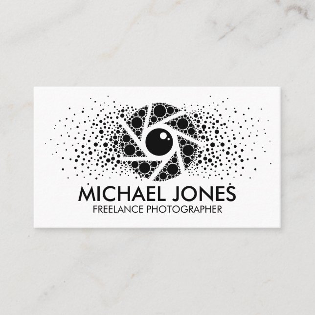 Black Dot Art Splatter Camera Shutter Business Card (Front)