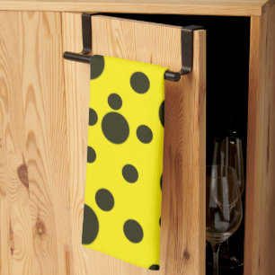 Black Dot Pattern Design on yellow BG,DIY Message  Tea Towel