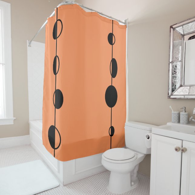 Black dots and vertical lines on Orange Shower Curtain (In Situ)