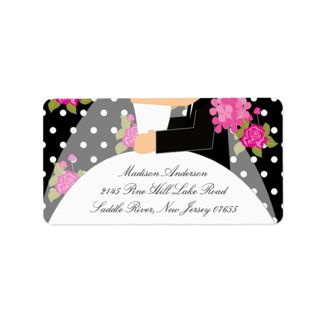 Black Dots Bride & Groom Return Address Label (Front)
