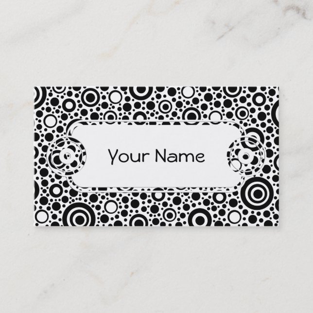 Black Dots & Circle Pattern + your text & backgr. Business Card (Front)