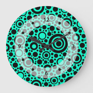 Black Dots & Circle Pattern + your text & backgr. Large Clock