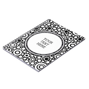 Black Dots & Circles Grid + your backgr. & text Spiral Notebook