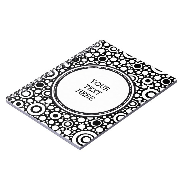 Black Dots & Circles Grid + your backgr. & text Spiral Notebook (Left Side)