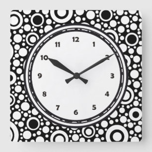 Black Dots & Circles Grid + your backgr. & text Square Wall Clock