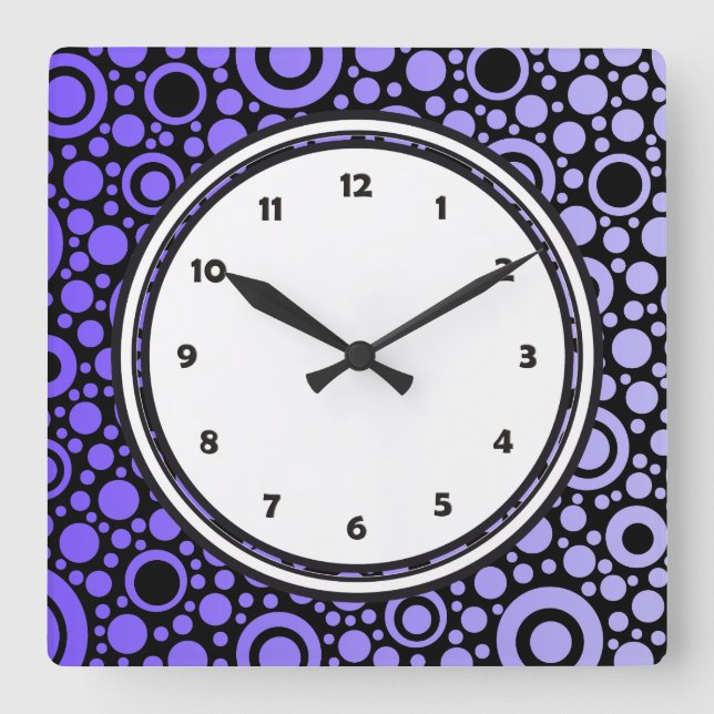 Black Dots & Circles Grid + your backgr. & text Square Wall Clock (Front)