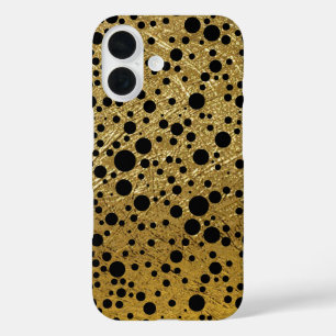 Black Dots Faux Gold iPhone 16 Case