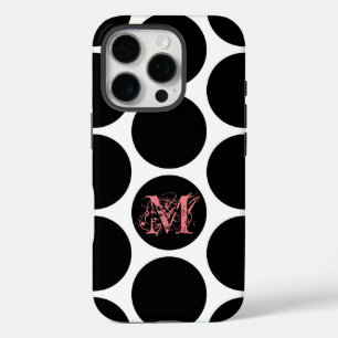Black Dots Pattern – Custom Initial iPhone 16 Pro Case