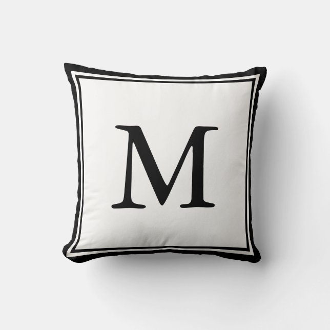 Black Double Border and Letter and White Cushion (Front)