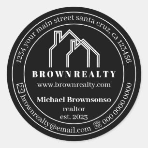 Black Double House Logo Real Estate Agent Classic Round Sticker