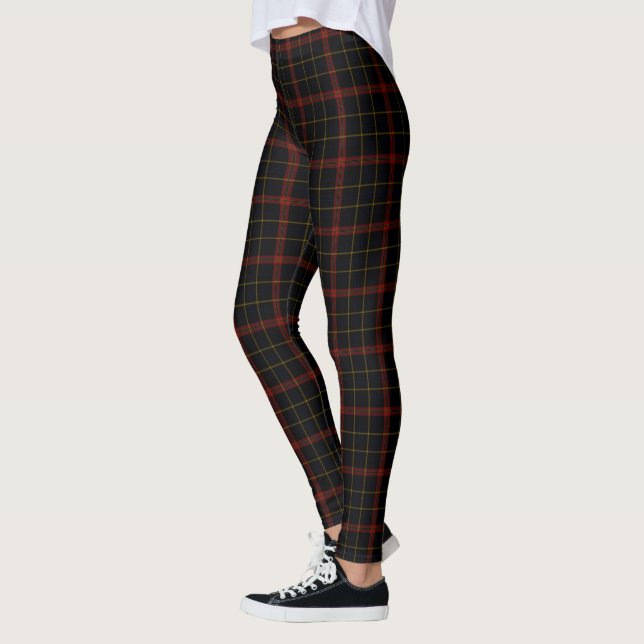 Black Double Red Yellow Tartan Plaid Leggings (Left)