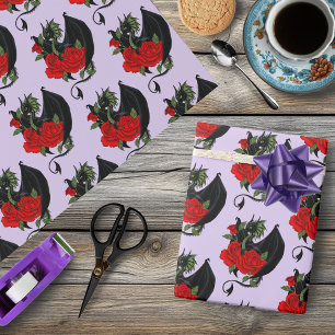 Black Dragon and Roses Wrapping Paper