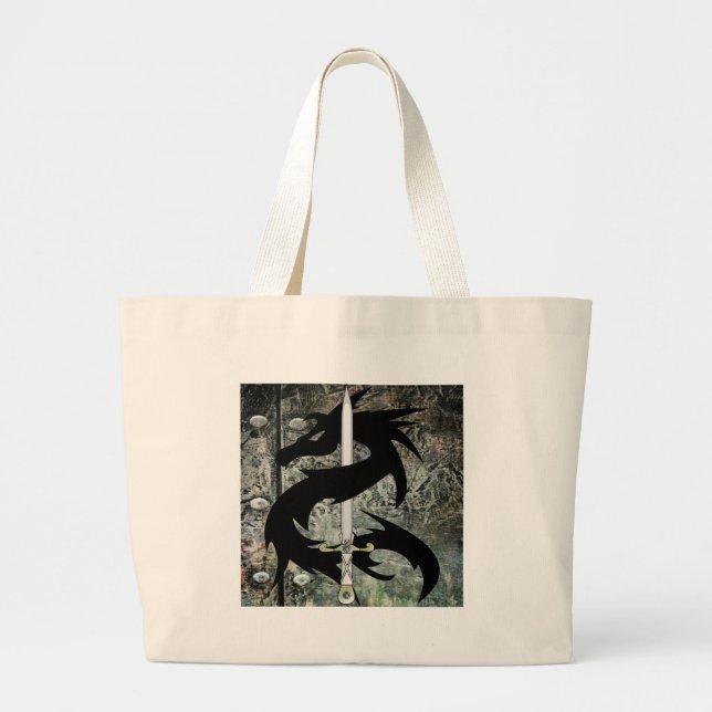 Black Dragon and Sword Large Tote Bag (Front)