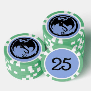 Black Dragon blue green 25 striped poker chip