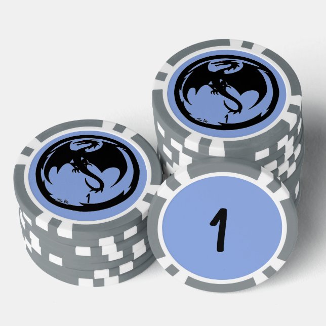 Black Dragon blue grey 1 striped poker chip (Stack)