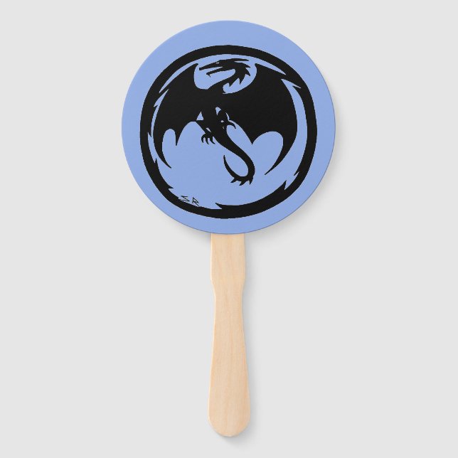 Black Dragon blue round hand fans (Front)