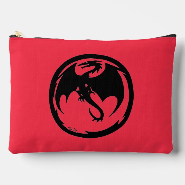 Black Dragon coral large accessory bag pouch (Front)