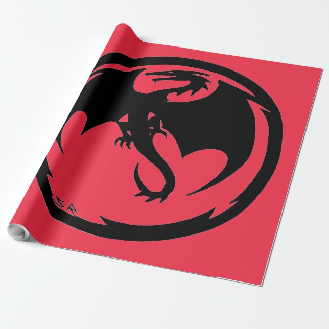 Black Dragon coral matte wrapping paper large (Unrolled)