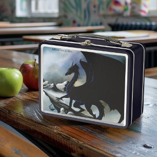Black Dragon Fantasy Blue Mountains Metal Lunch Box