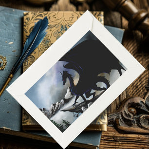 Black Dragon Fantasy Blue Mountains Rectangular Sticker