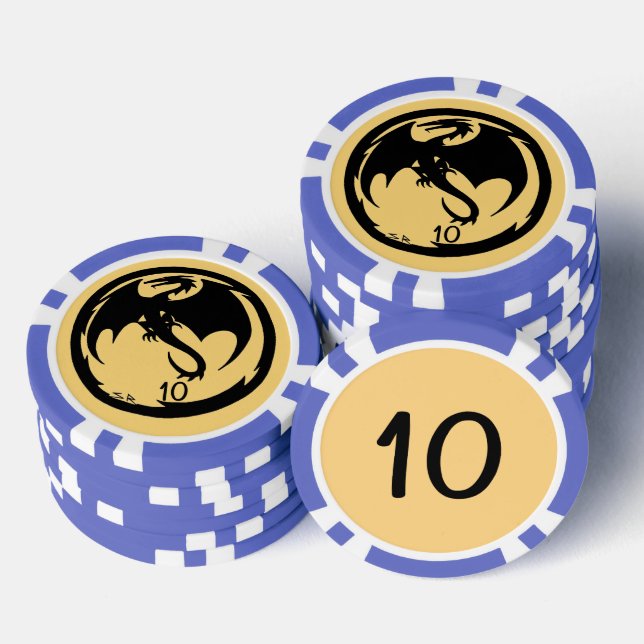 Black Dragon gold blue 10 striped poker chip (Stack)