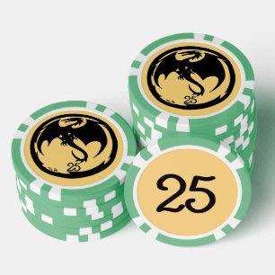 Black Dragon gold green 25 striped poker chip