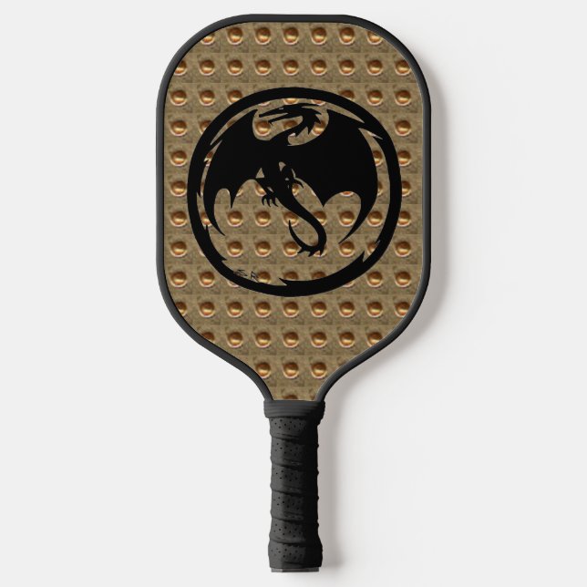 Black Dragon gold indent pickleball paddle (Front)