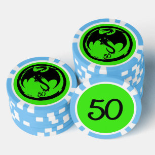 Black Dragon green lt blue 50 striped poker chip
