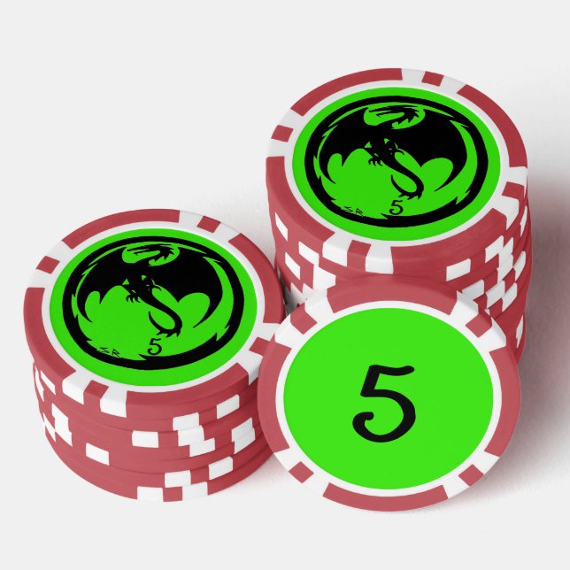 Black Dragon green red 5 striped poker chip (Stack)