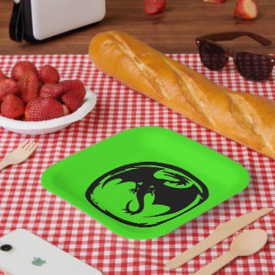 Black Dragon green square paper plates