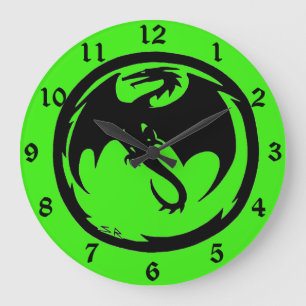 Black Dragon green wall clock w numbers
