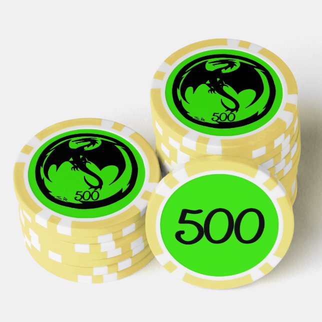 Black Dragon green yellow 500 striped poker chip (Stack)