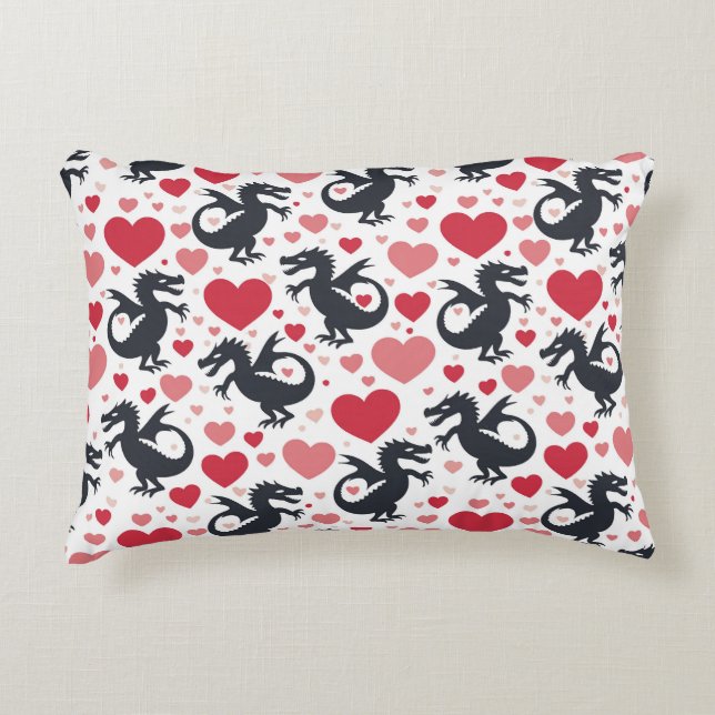 Black Dragon in Love Decorative Cushion (Front)
