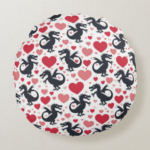 Black Dragon in Love Round Cushion