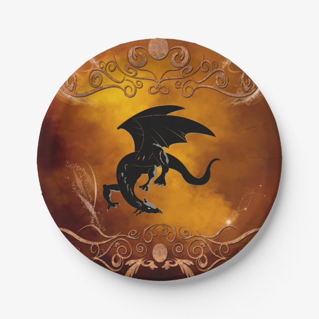 Black dragon in the sky paper plate (Front)