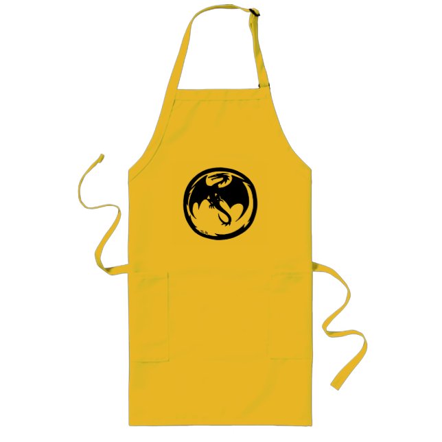 Black Dragon long yellow chef apron (Front)