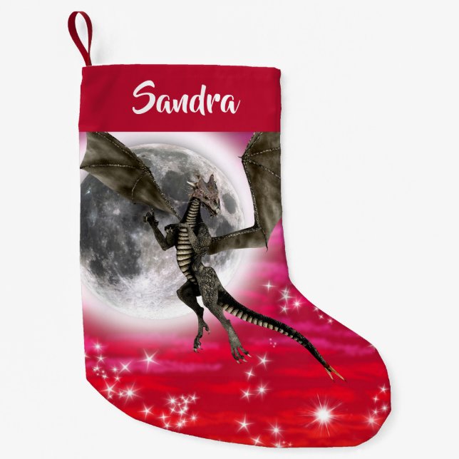 Black Dragon - Mythical Fantasy Creat Personalised Small Christmas Stocking (Front)