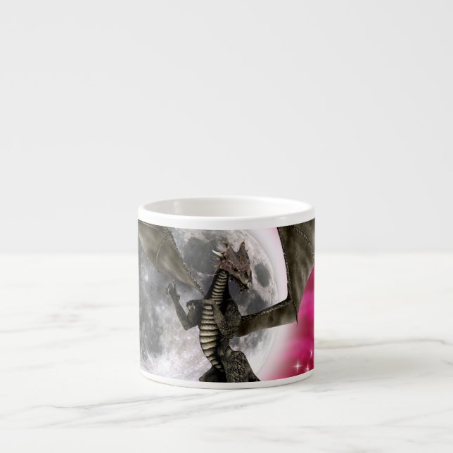 Black Dragon - Mythical Fantasy Creature Red Sky Espresso Cup (Front)