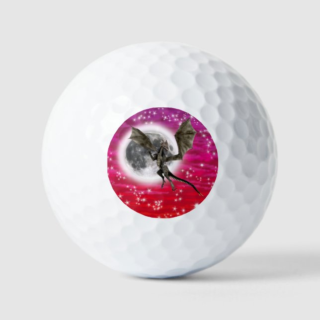 Black Dragon - Mythical Fantasy Creature Red Sky Golf Balls (Front)